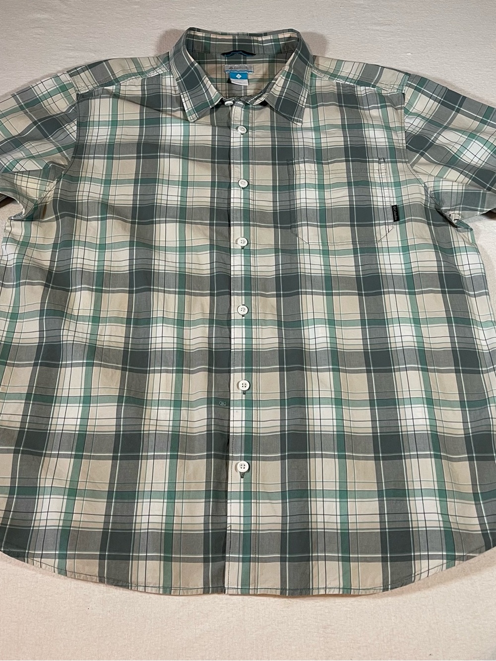 Columbia Men's Green Plaid Short-Sleeve Button-Up Shirt XXL
